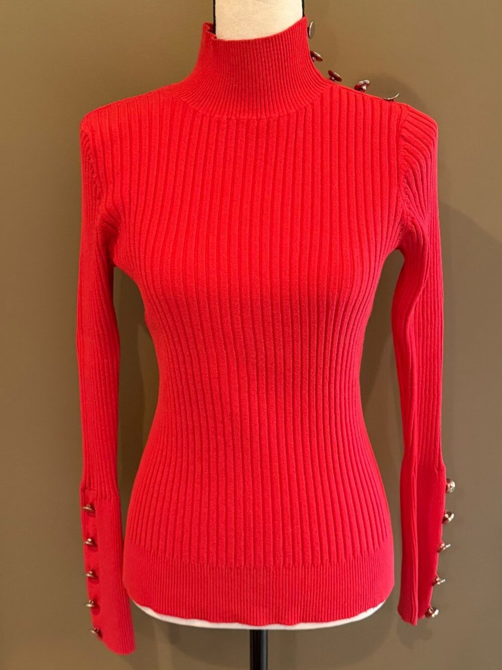 INC International Concepts Ribbed Knit Embellished Turtleneck Office, Size Med